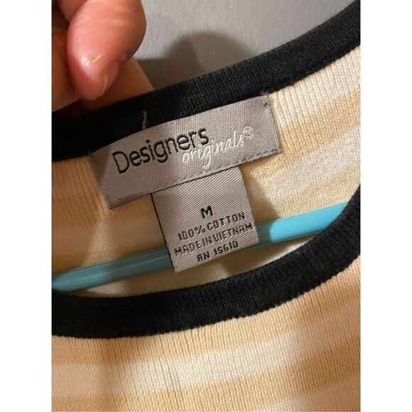 Designer Originals Tan White Striped Knit Tank Top Size Medium - Picture 3 of 4